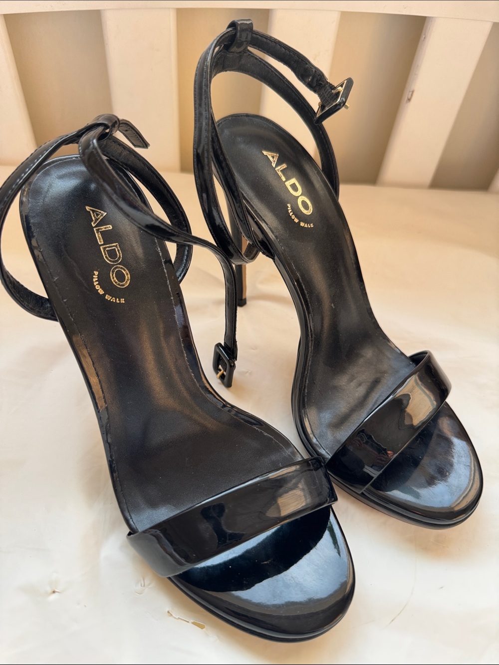 ALDO Black Patent Ankle-Strap High Heel Sandals